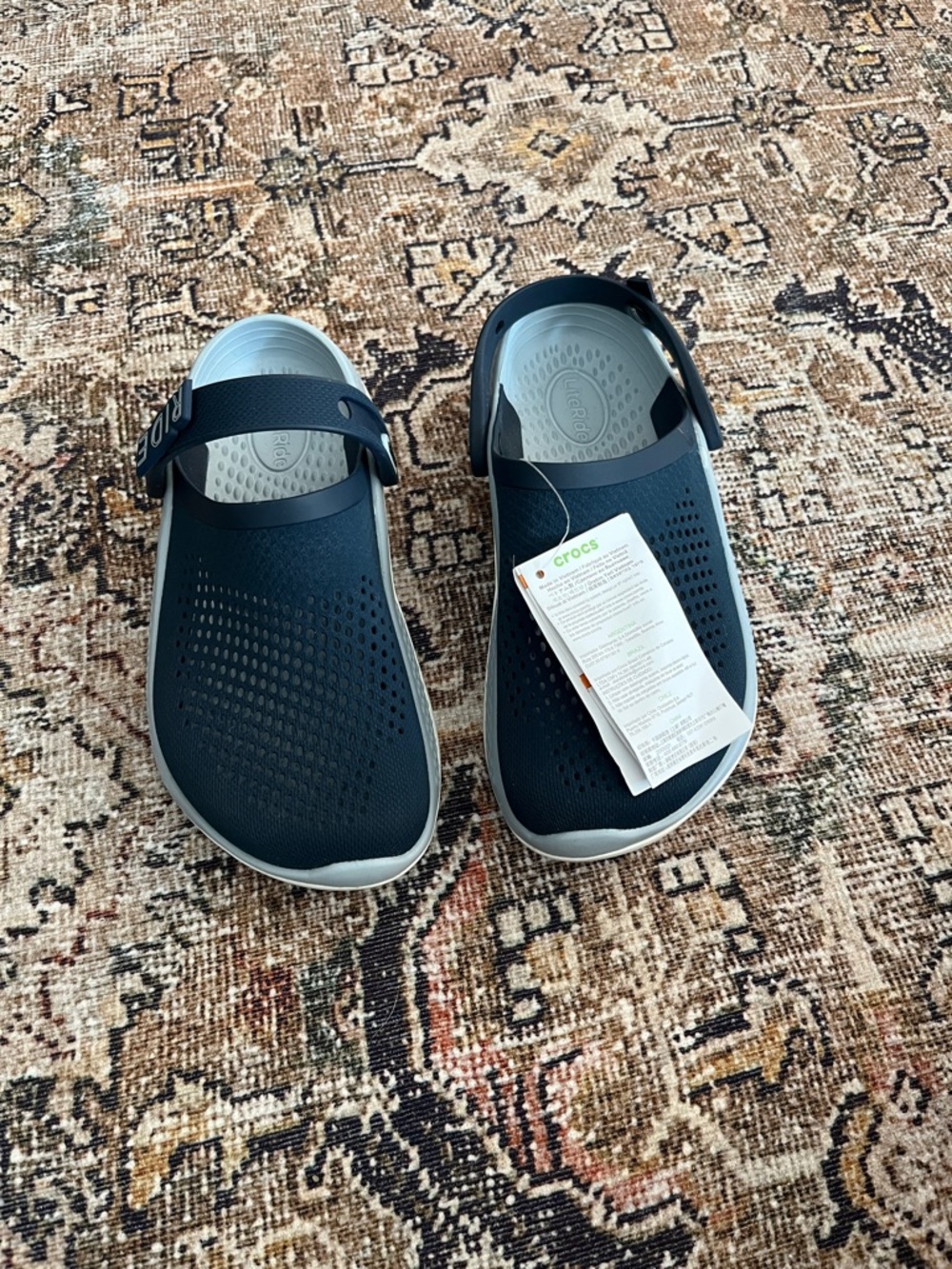 Crocs Women's Navy and Gray Croslite Comfort Clogs New Clean